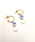 Floral beauty mother of pearl ceramic hoop earrings