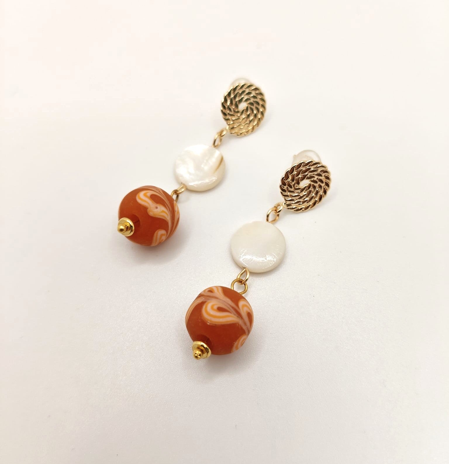 Beautiful mother of pearl ceramic pendant earrings