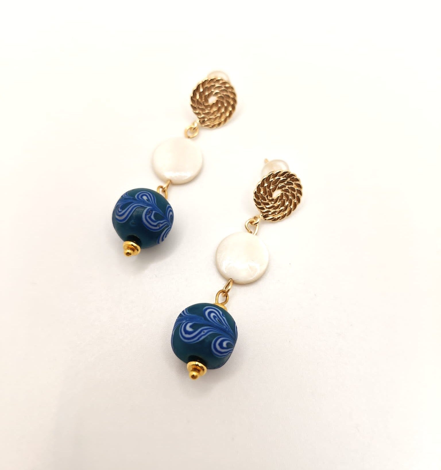 Beautiful mother of pearl ceramic pendant earrings