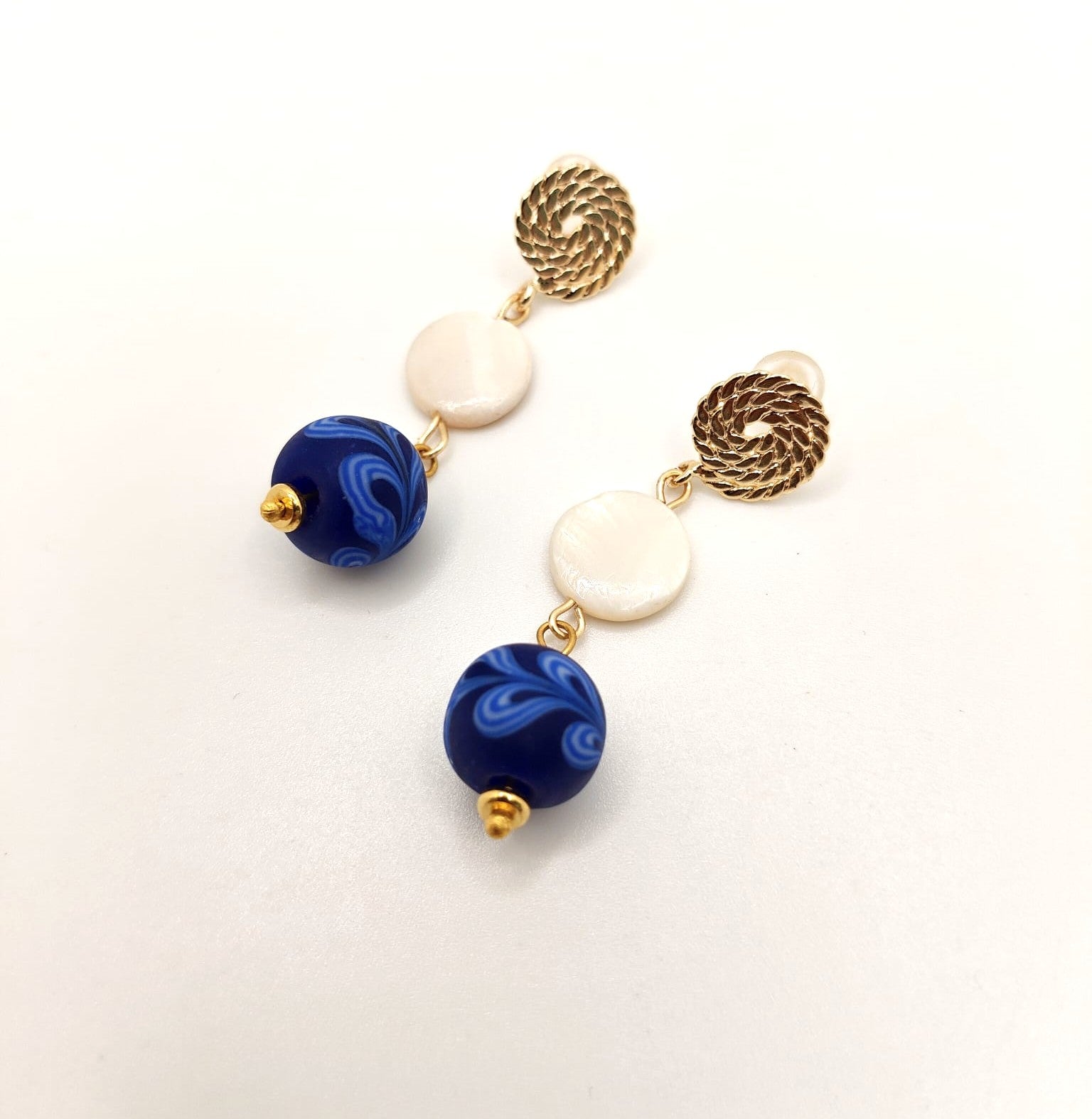 Beautiful mother of pearl ceramic pendant earrings