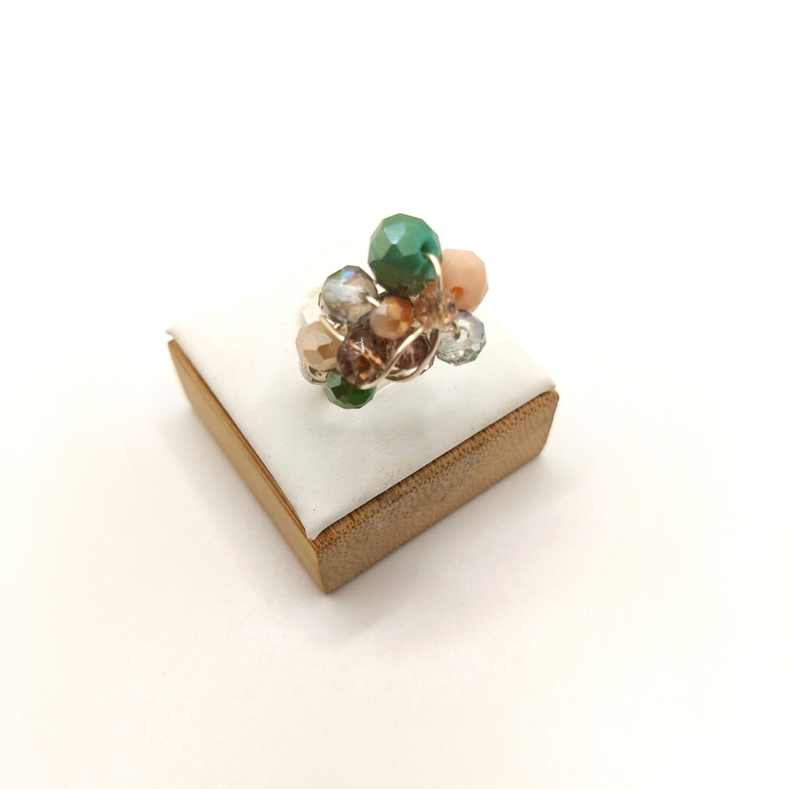 Green glass bead cluster ring