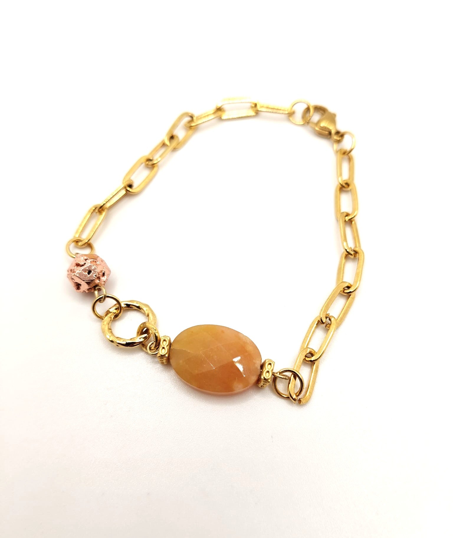 Pink lava orange stone bracelet